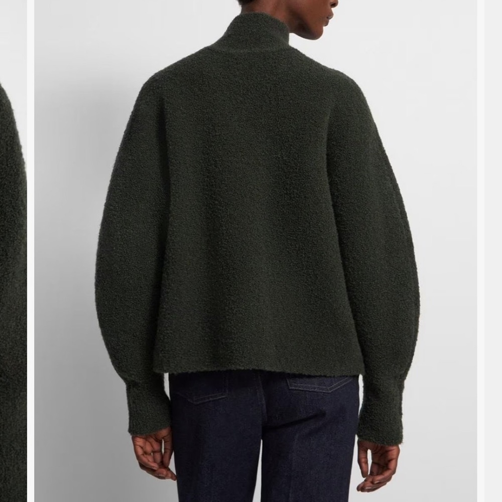 Theory Women’s Boule Wool-Blend Bishop-Sleeve Mock Turtleneck Dark Green Medium